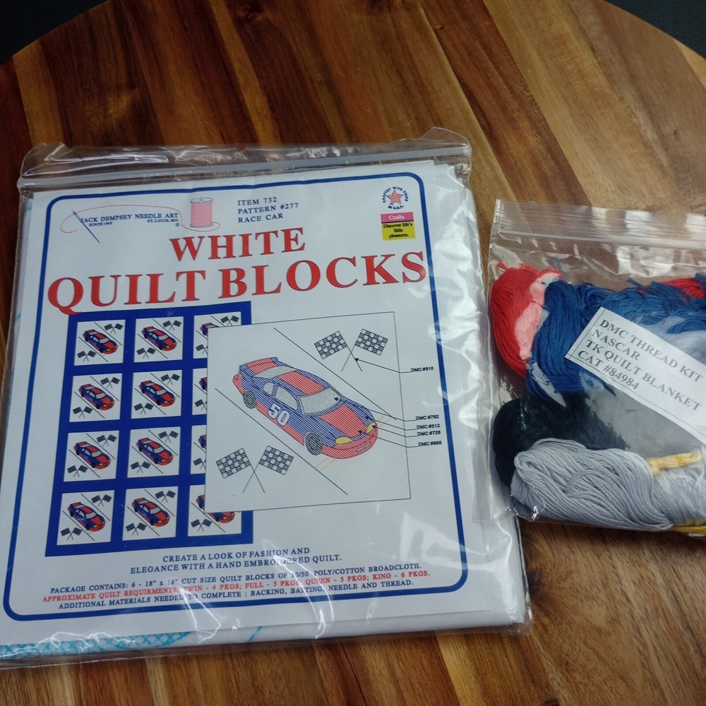 Jack Dempsey Needle Art Item 732 Race Car #277‎ Nursery Quilt Blocks with Thread